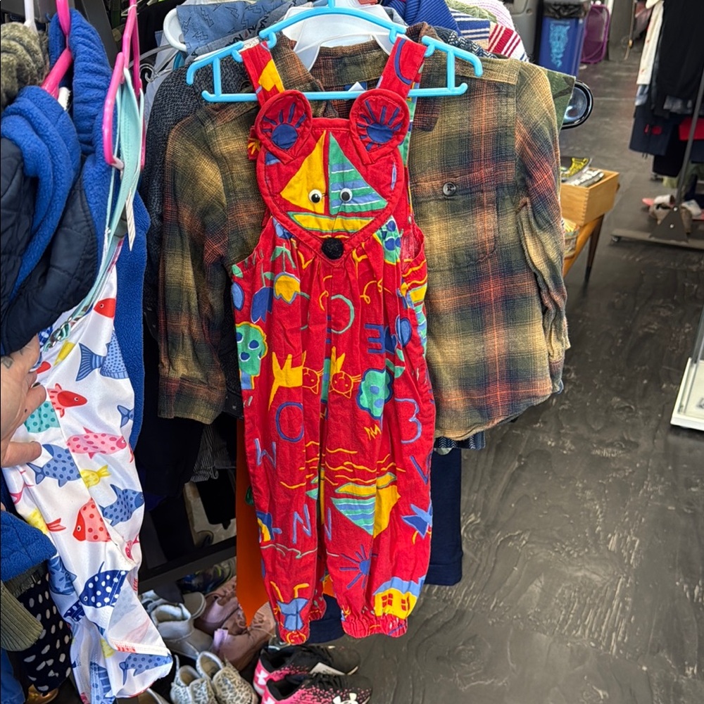 Vintage Colorful Geometric Patterned Baby Overalls